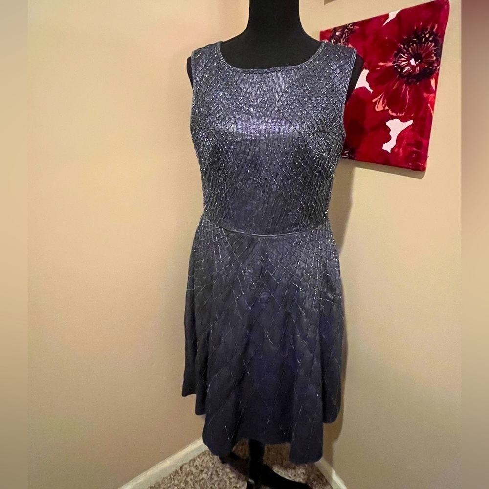 Aidan Mattox Beaded Mesh Fit & Flare Cocktail Dress, size 10